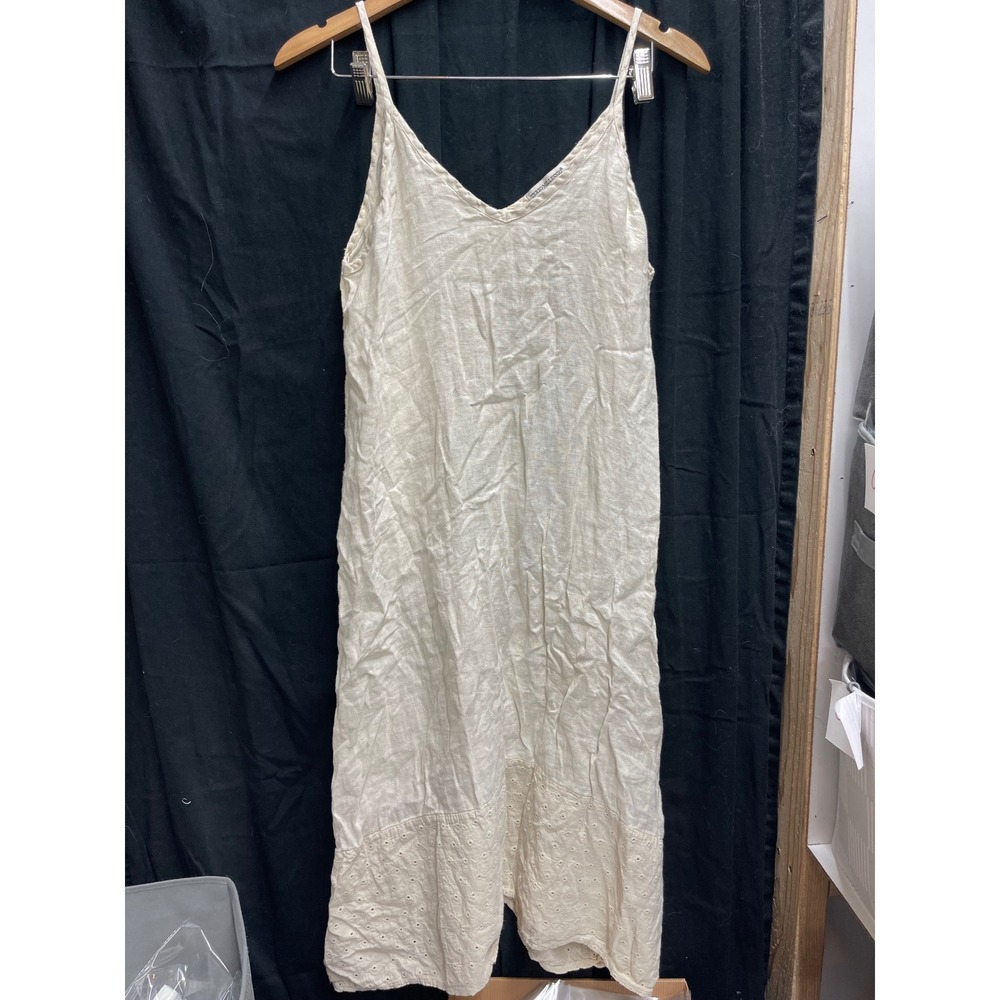 Terzo Millennio Italy Linen Eyelet Lace Midi Dress Cream Beige Large